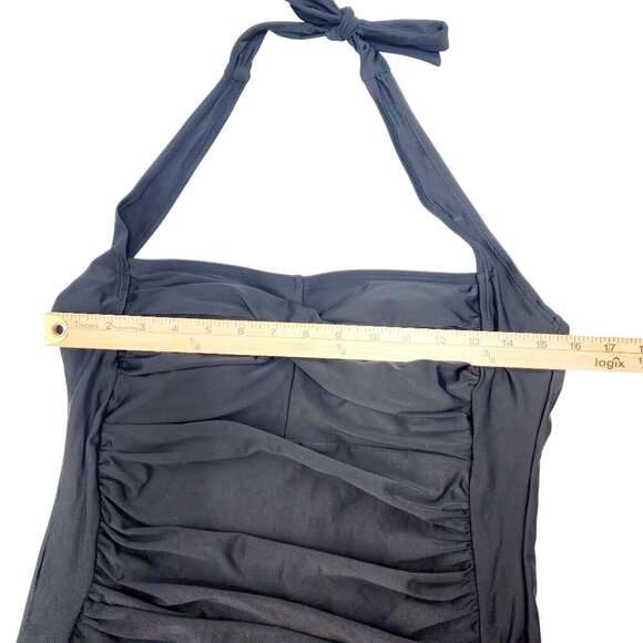 Black Halter One-Piece Swimsuit  Ruched Front Design & Tie Closure Size XL - Picture 6 of 9